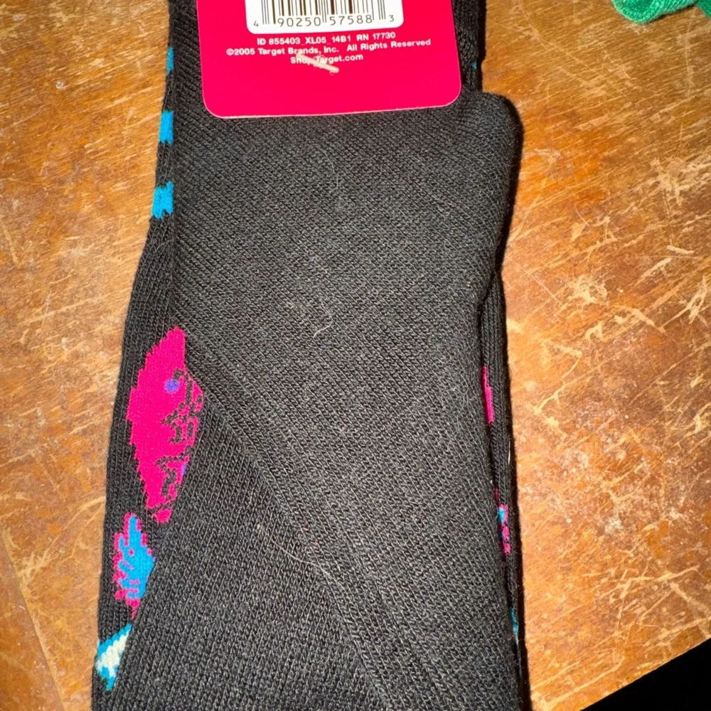 Target Black Socks with Pink and Blue Floral Design